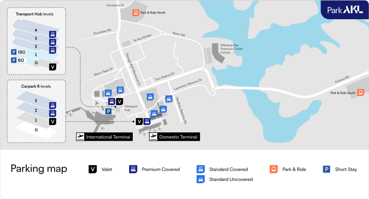 map showing parking at the airport